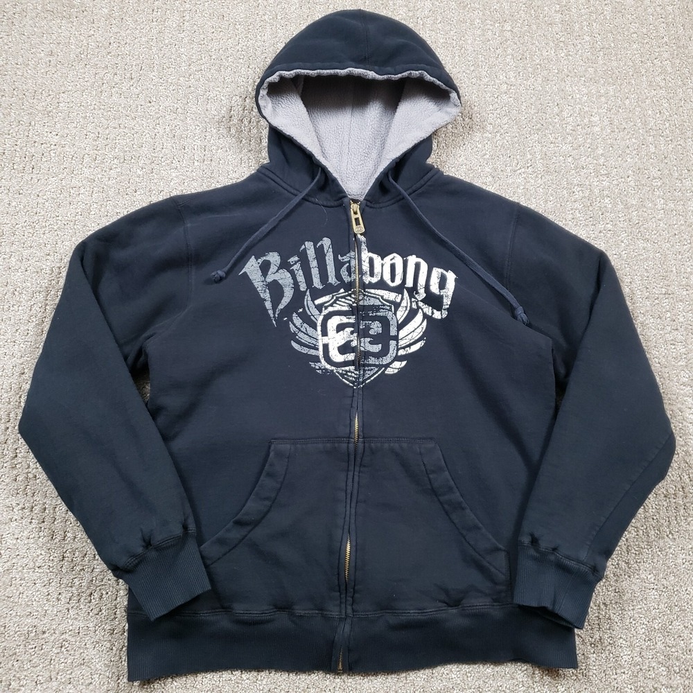 Billabong Hoodie Mens (L) Vintage Y2k Sherpa Lined Sweatshirt Zip Surf Skate 00s